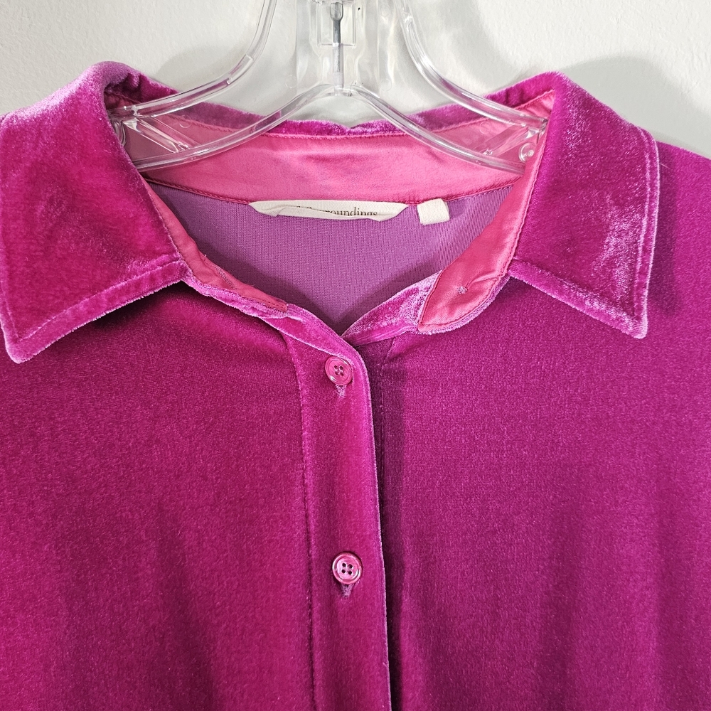 Soft Surroundings Magenta Velvet Button Down Long Sleeve Top Blouse Size PM - Picture 2 of 7